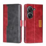 For Asus Zenfone 9 Contrast Color Side Buckle Leather Phone Case(Red + Black)