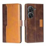For Asus Zenfone 9 Contrast Color Side Buckle Leather Phone Case(Dark Brown + Gold)