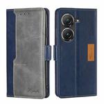 For Asus Zenfone 9 Contrast Color Side Buckle Leather Phone Case(Blue + Grey)