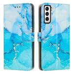 For Samsung Galaxy S21 5G Painted Marble Pattern Leather Phone Case(Blue Green)