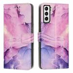 For Samsung Galaxy S21 FE 5G Painted Marble Pattern Leather Phone Case(Purple)