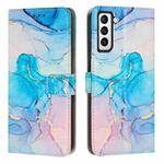 For Samsung Galaxy S21+ 5G Painted Marble Pattern Leather Phone Case(Pink Green)