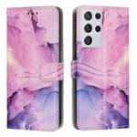 For Samsung Galaxy S21 Ultra 5G Painted Marble Pattern Leather Phone Case(Purple)
