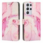 For Samsung Galaxy S21 Ultra 5G Painted Marble Pattern Leather Phone Case(Rose Gold)