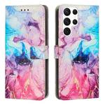 For Samsung Galaxy S22 Ultra 5G Painted Marble Pattern Leather Phone Case(Pink Purple)