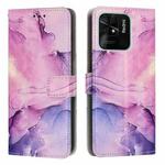 For Xiaomi Redmi 10C 4G Global/Redmi 10 India Painted Marble Pattern Leather Phone Case(Purple)