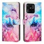 For Xiaomi Redmi 10C 4G Global/Redmi 10 India Painted Marble Pattern Leather Phone Case(Pink Purple)
