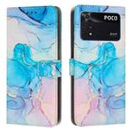 For Xiaomi Poco M4 Pro 4G Painted Marble Pattern Leather Phone Case(Pink Green)