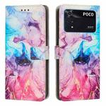 For Xiaomi Poco M4 Pro 4G Painted Marble Pattern Leather Phone Case(Pink Purple)