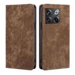 For OnePlus Ace Pro 5G RFID Anti-theft Brush Magnetic Leather Phone Case(Brown)