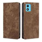 For TCL 305i RFID Anti-theft Brush Magnetic Leather Phone Case(Brown)