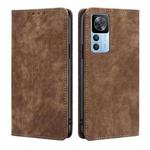 For Xiaomi Redmi K50 Ultra/Xiaomi 12T/Xiaomi 12T Pro RFID Anti-theft Brush Magnetic Leather Phone Case(Brown)