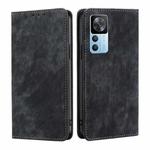 For Xiaomi Redmi K50 Ultra/Xiaomi 12T/Xiaomi 12T Pro RFID Anti-theft Brush Magnetic Leather Phone Case(Black)