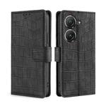 For Asus Zenfone 9 Skin Feel Crocodile Magnetic Clasp Leather Phone Case(Black)