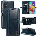 For Samsung Galaxy A51 5G GQUTROBE RFID Blocking Oil Wax Leather Phone Case(Blue)