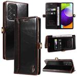 For Samsung Galaxy A52 4G / 5G GQUTROBE RFID Blocking Oil Wax Leather Phone Case(Brown)
