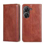For Asus Zenfone 9 Gloss Oil Solid Color Magnetic Leather Phone Case(Brown)