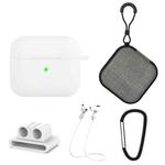 5 in 1 Silicone Earphone Protective Case + Earphone Bag + Earphones Buckle + Hook + Anti-lost Rope Set For AirPods 3(White)