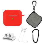 5 in 1 Silicone Earphone Protective Case + Earphone Bag + Earphones Buckle + Hook + Anti-lost Rope Set For AirPods 3(Red)