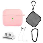 5 in 1 Silicone Earphone Protective Case + Earphone Bag + Earphones Buckle + Hook + Anti-lost Rope Set For AirPods 3(Pink)