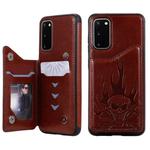 For Galaxy S20 Skull Embossing Pattern Shockproof Protective Case with Card Slots & Photo Frame(Brown)