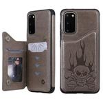 For Galaxy S20 Skull Embossing Pattern Shockproof Protective Case with Card Slots & Photo Frame(Grey)