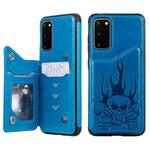 For Galaxy S20 Skull Embossing Pattern Shockproof Protective Case with Card Slots & Photo Frame(Blue)