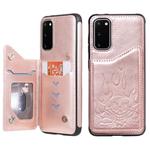For Galaxy S20 Skull Embossing Pattern Shockproof Protective Case with Card Slots & Photo Frame(Rose Gold)