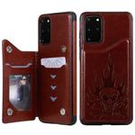 For Galaxy S20 Plus Skull Embossing Pattern Shockproof Protective Case with Card Slots & Photo Frame(Brown)