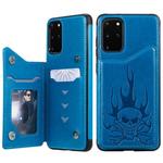 For Galaxy S20 Plus Skull Embossing Pattern Shockproof Protective Case with Card Slots & Photo Frame(Blue)