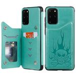 For Galaxy S20 Plus Skull Embossing Pattern Shockproof Protective Case with Card Slots & Photo Frame(Green)