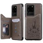 For Galaxy S20 Ultra Skull Embossing Pattern Shockproof Protective Case with Card Slots & Photo Frame(Grey)