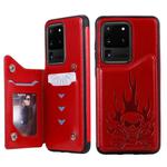 For Galaxy S20 Ultra Skull Embossing Pattern Shockproof Protective Case with Card Slots & Photo Frame(Red)