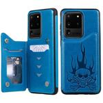For Galaxy S20 Ultra Skull Embossing Pattern Shockproof Protective Case with Card Slots & Photo Frame(Blue)