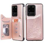 For Galaxy S20 Ultra Skull Embossing Pattern Shockproof Protective Case with Card Slots & Photo Frame(Rose Gold)