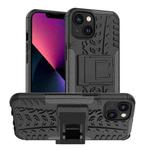 For iPhone 14 Tire Texture TPU + PC Phone Case with Holder (Black)
