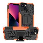 For iPhone 14 Tire Texture TPU + PC Phone Case with Holder (Orange)