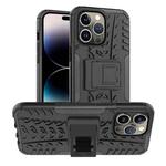 For iPhone 14 Pro Tire Texture TPU + PC Phone Case with Holder(Black)