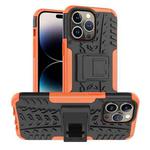 For iPhone 14 Pro Tire Texture TPU + PC Phone Case with Holder(Orange)