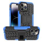 For iPhone 14 Pro Max Tire Texture TPU + PC Phone Case with Holder (Blue)