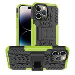 For iPhone 14 Pro Max Tire Texture TPU + PC Phone Case with Holder (Green)