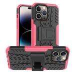For iPhone 14 Pro Max Tire Texture TPU + PC Phone Case with Holder (Pink)
