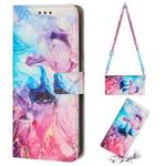 Crossbody Painted Marble Pattern Leather Phone Case For iPhone 7/8(Pink Purple)