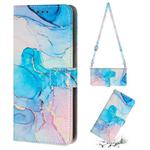 For iPhone 11 Pro Crossbody Painted Marble Pattern Leather Phone Case (Pink Green)