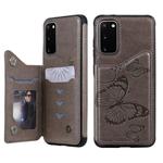 For Galaxy S20 Butterfly Embossing Pattern Shockproof Protective Case with Holder & Card Slots & Photo Frame(Grey)