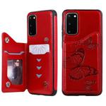 For Galaxy S20 Butterfly Embossing Pattern Shockproof Protective Case with Holder & Card Slots & Photo Frame(Red)