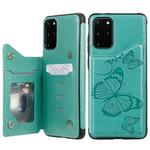 For Galaxy S20 Plus Butterfly Embossing Pattern Shockproof Protective Case with Holder & Card Slots & Photo Frame(Green)
