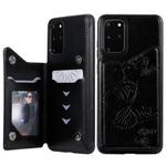 For Galaxy S20 Plus Butterfly Embossing Pattern Shockproof Protective Case with Holder & Card Slots & Photo Frame(Black)
