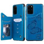 For Galaxy S20 Plus Butterfly Embossing Pattern Shockproof Protective Case with Holder & Card Slots & Photo Frame(Blue)