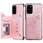 For Galaxy S20 Plus Butterfly Embossing Pattern Shockproof Protective Case with Holder & Card Slots & Photo Frame(Rose Gold)